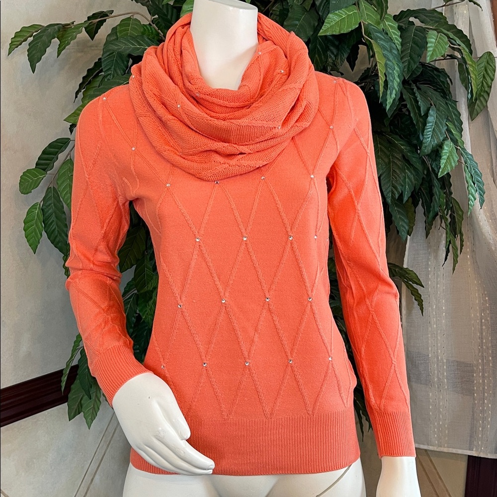 NY&CO APRICOT RHINESTONE EMBELLISHED SWEATER & INFINITY SCARF